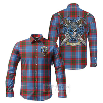 Congilton Tartan Long Sleeve Button Shirt with Family Crest Celtic Skull Style Men's Shirt S - Tartan Vibes Clothing