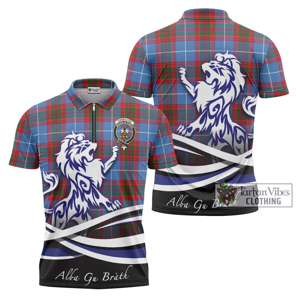 Congilton Tartan Zipper Polo Shirt with Alba Gu Brath Regal Lion Emblem Unisex - Tartan Vibes Clothing