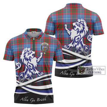 Congilton Tartan Zipper Polo Shirt with Alba Gu Brath Regal Lion Emblem Unisex - Tartan Vibes Clothing