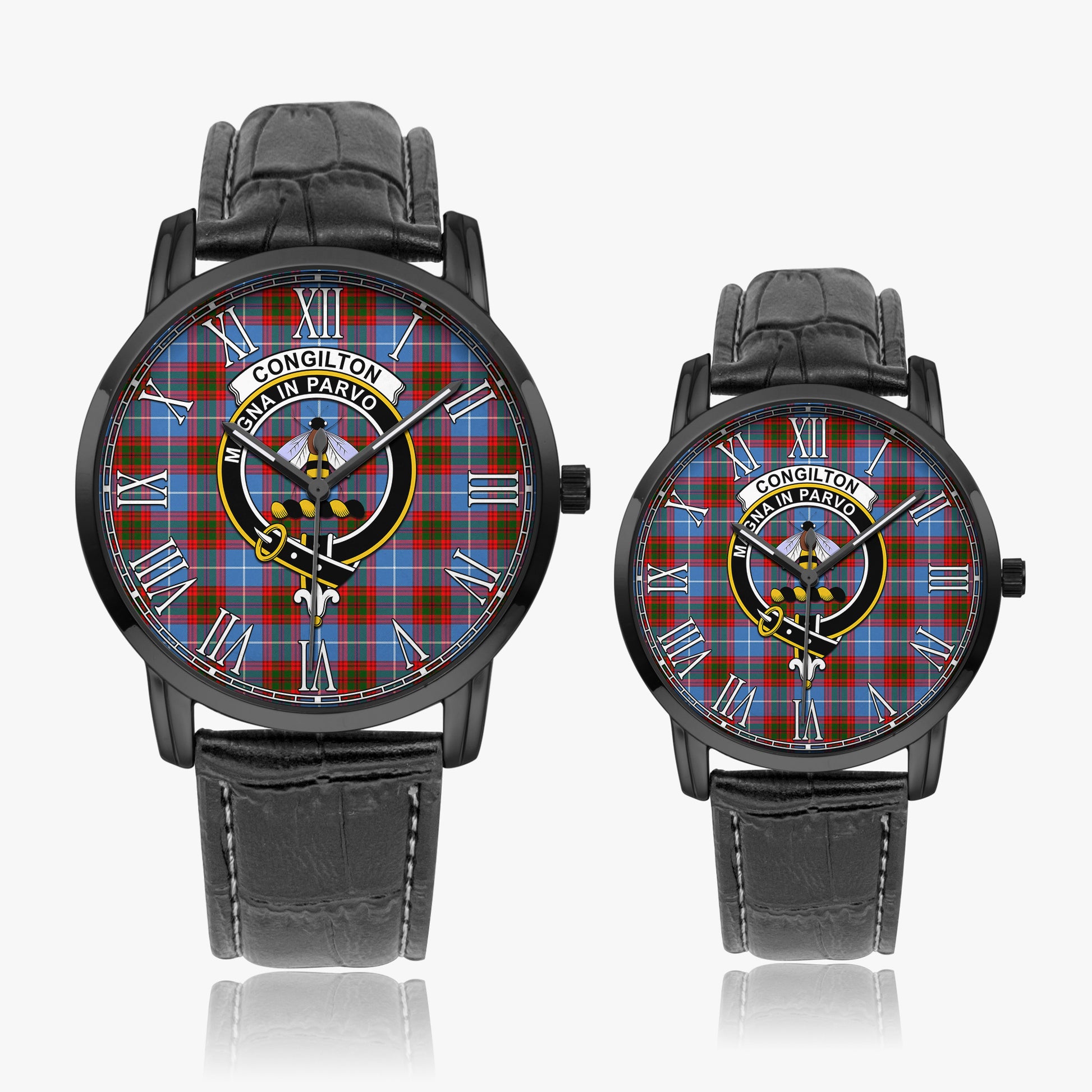 Congilton Tartan Family Crest Leather Strap Quartz Watch Wide Type - Tartan Vibes Clothing