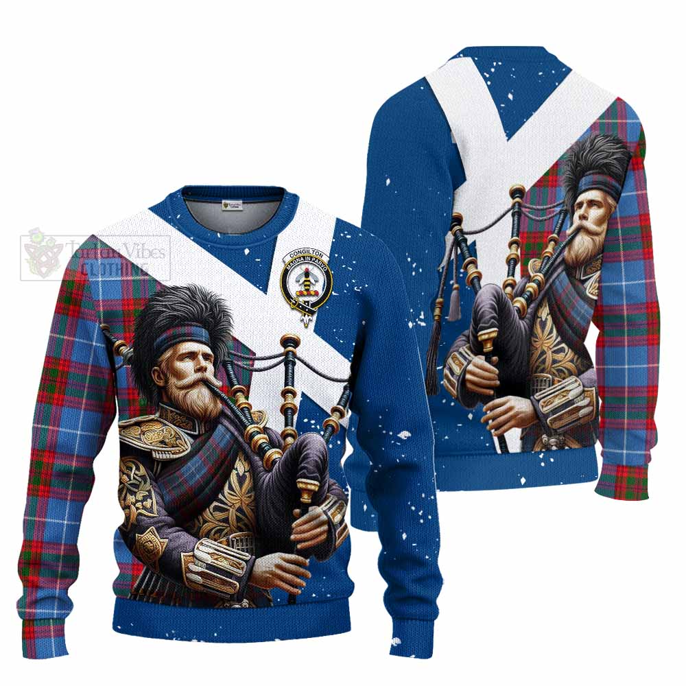 Congilton Tartan Knitted Sweater with Family Crest Scottish Bagpiper Vibes Unisex - Tartan Vibes Clothing