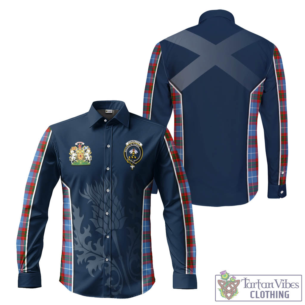Congilton Tartan Long Sleeve Button Up Shirt with Family Crest and Scottish Thistle Vibes Sport Style Men's Shirt - Tartan Vibes Clothing