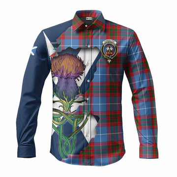 Tartan Vibes Clothing Congilton Tartan Family Crest Long Sleeve Button Shirt Scottish Thistle Celtic Inspired