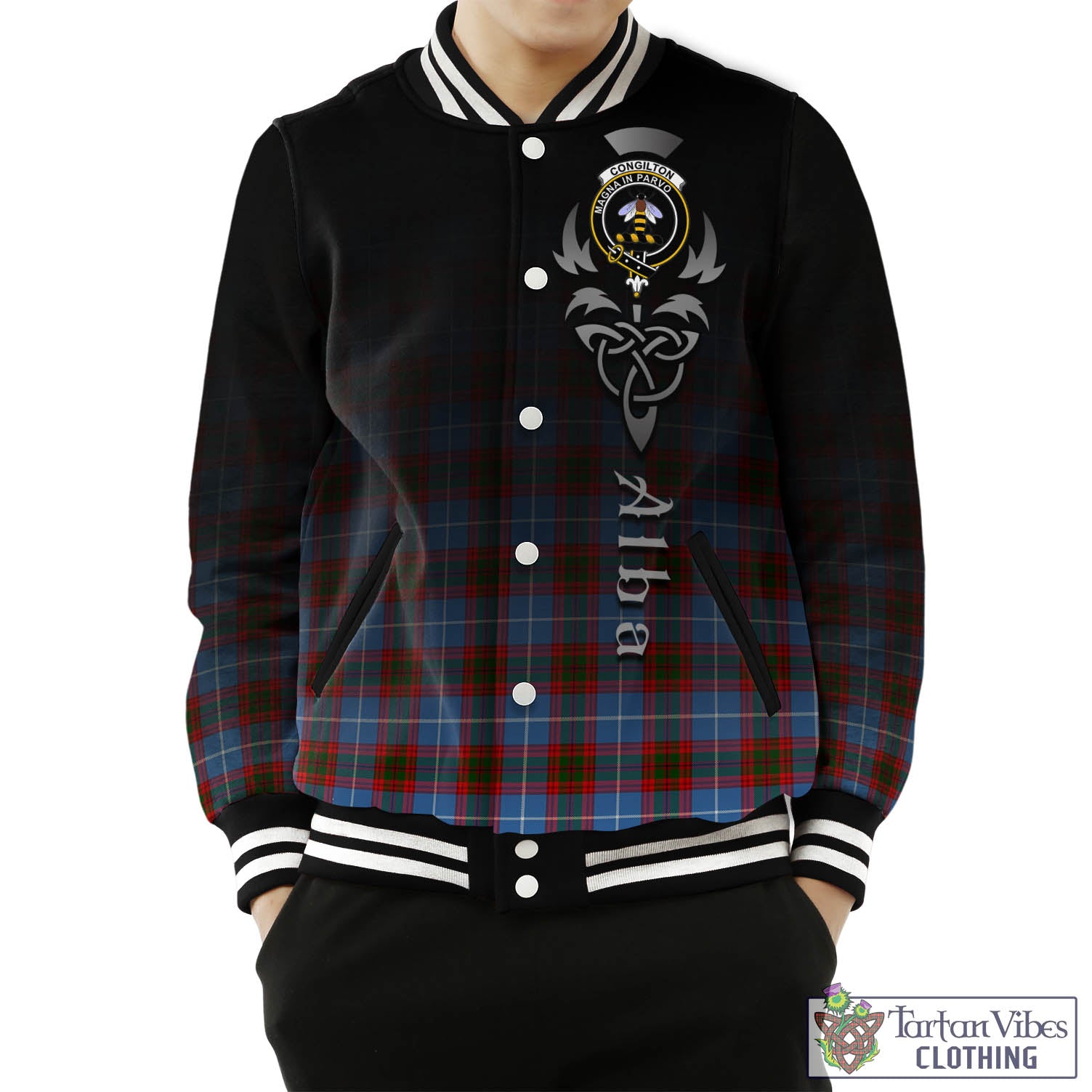 Congilton Tartan Baseball Jacket Featuring Alba Gu Brath Family Crest Celtic Inspired Unisex - Tartan Vibes Clothing