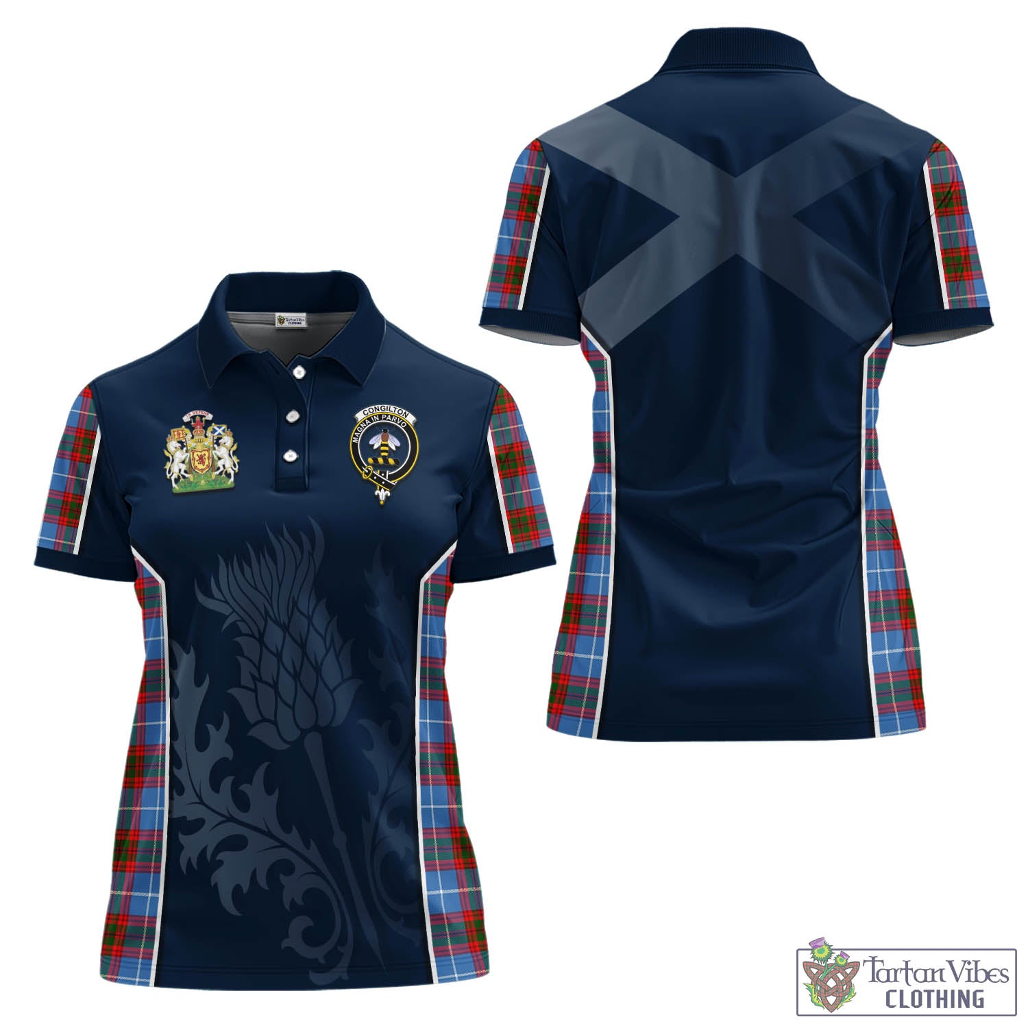 Tartan Vibes Clothing Congilton Tartan Women's Polo Shirt with Family Crest and Scottish Thistle Vibes Sport Style