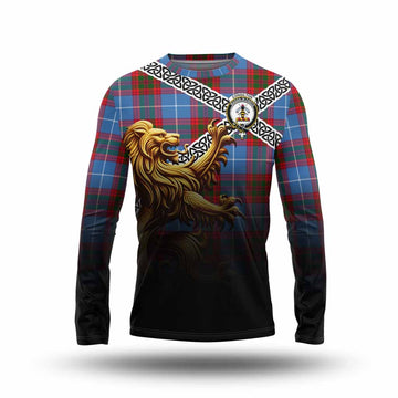 Congilton Crest Tartan Long Sleeve T-Shirt with Golden Lion Emblem Celtic Style Unisex - Tartan Vibes Clothing