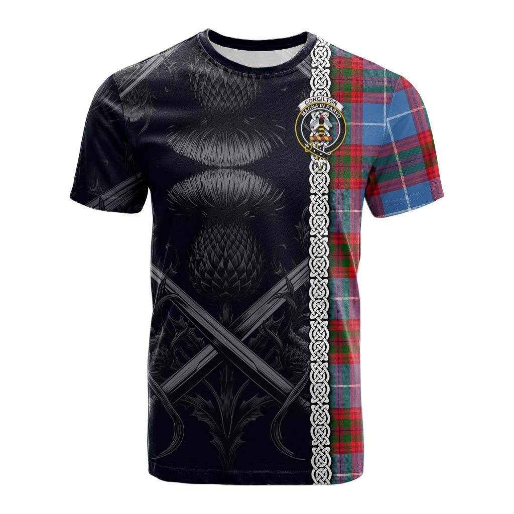 Congilton Tartan Cotton T-shirt with Family Crest Cross Sword Thistle Celtic Vibes Kid's Shirt - Tartan Vibes Clothing