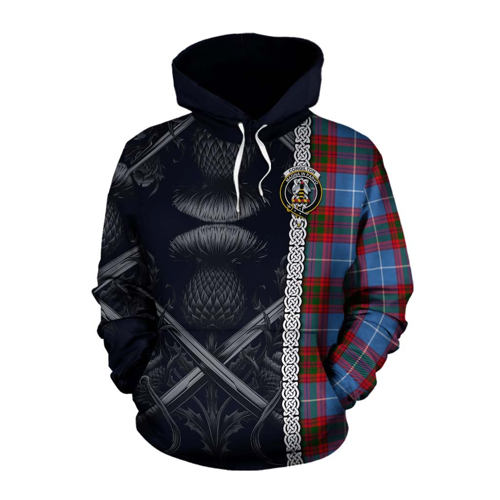 Congilton Tartan Cotton Hoodie with Family Crest Cross Sword Thistle Celtic Vibes Pullover Hoodie XS - Tartan Vibes Clothing