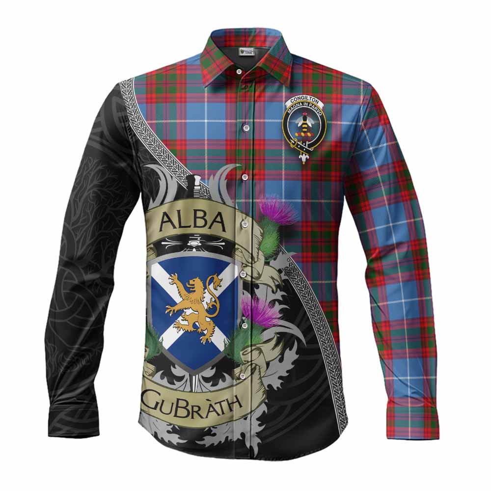 Congilton Tartan Family Crest Long Sleeve Button Shirt Lion Rampant Royal Thistle Shield Celtic Inspired Men's Shirt S - Tartan Vibes Clothing