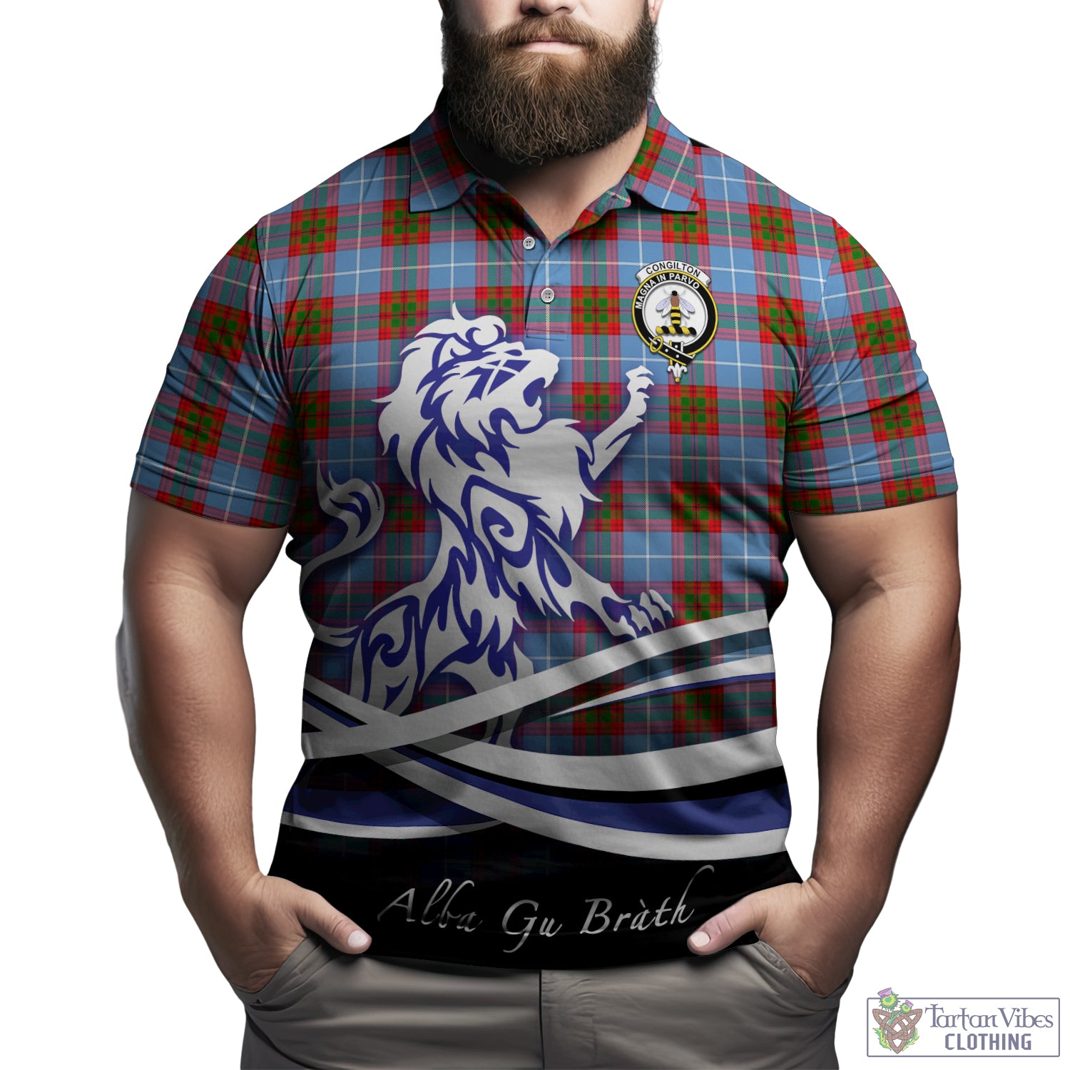 Congilton Tartan Polo Shirt with Alba Gu Brath Regal Lion Emblem Kid - Tartan Vibes Clothing