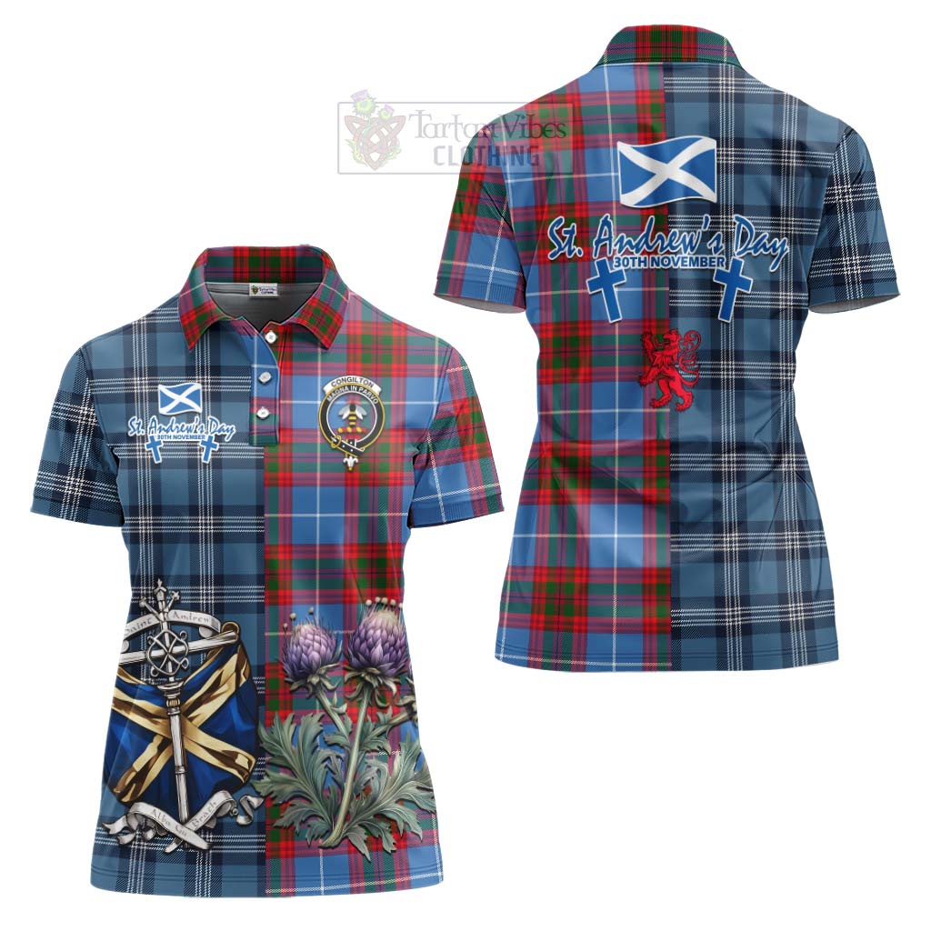 Congilton Tartan Women's Polo Shirt Happy St. Andrew's Day Half Tartan Style Women - Tartan Vibes Clothing