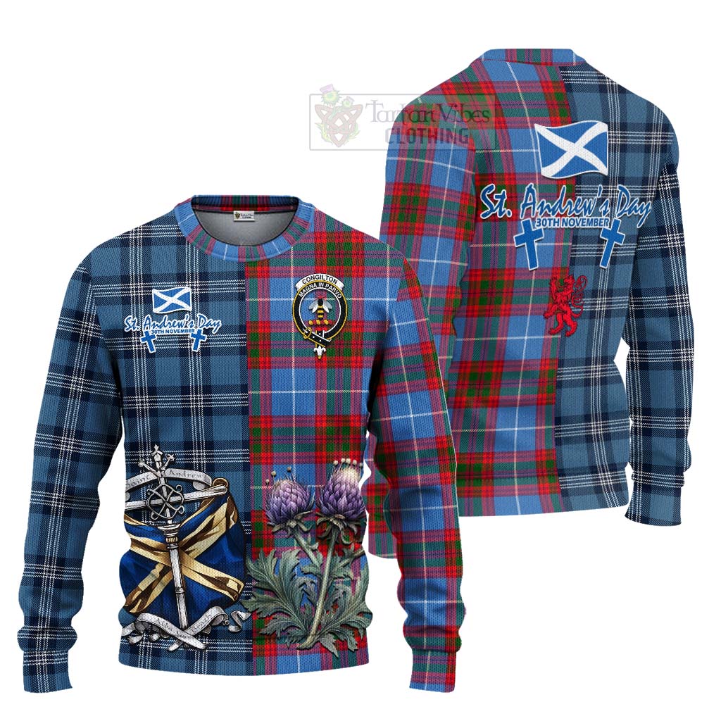Congilton Tartan Knitted Sweater Happy St. Andrew's Day Half Tartan Style Unisex - Tartan Vibes Clothing