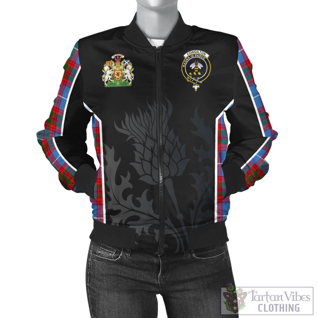 Congilton Tartan Bomber Jacket with Family Crest and Scottish Thistle Vibes Sport Style - Tartan Vibes Clothing