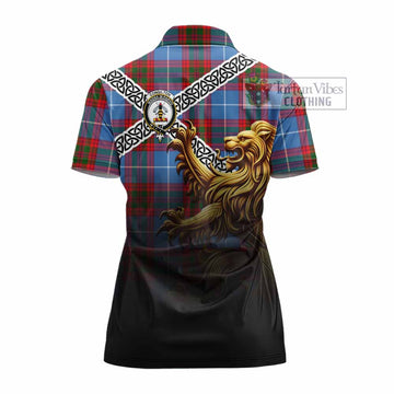 Congilton Crest Tartan Women's Polo Shirt with Golden Lion Emblem Celtic Style - Tartan Vibes Clothing