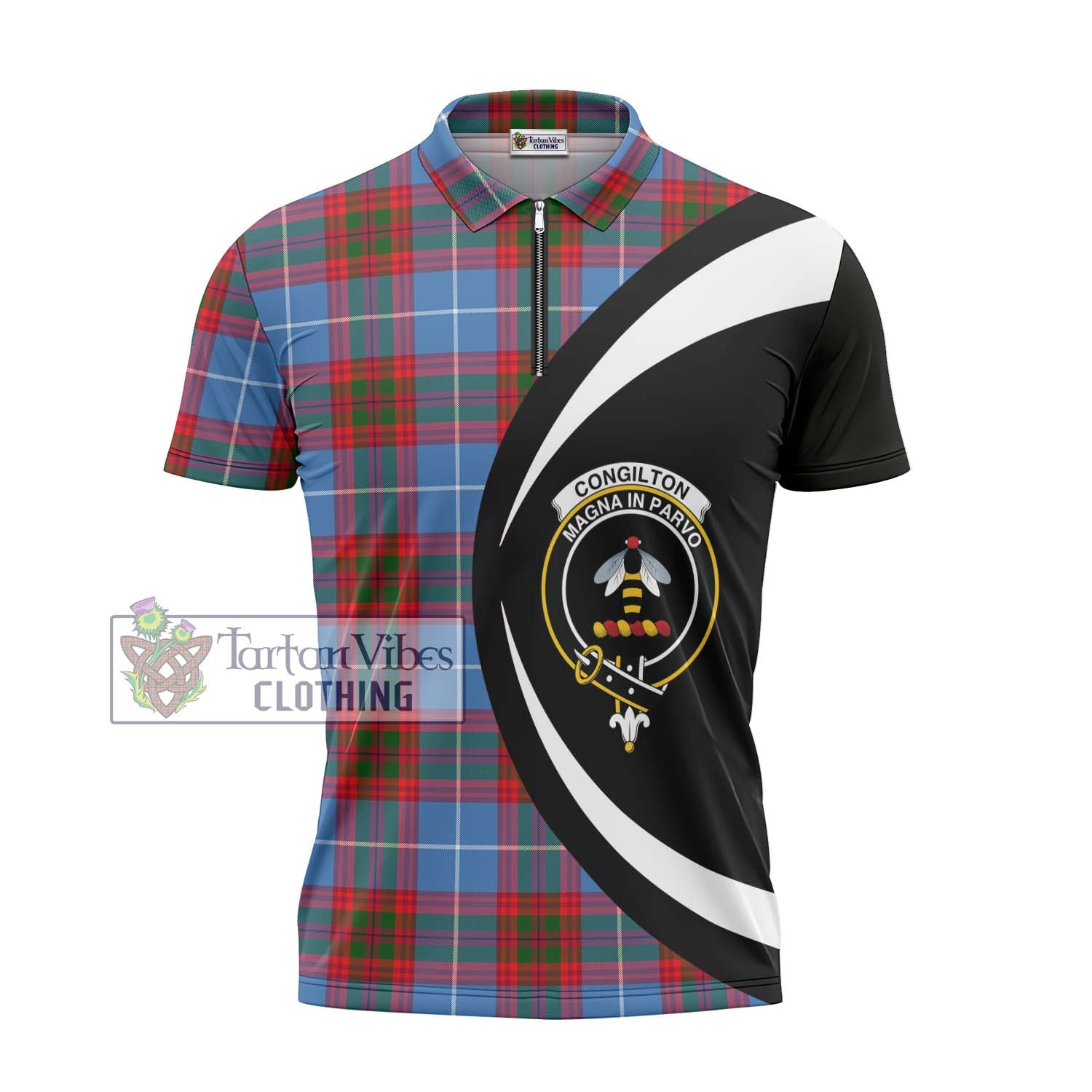 Congilton Tartan Zipper Polo Shirt with Family Crest Circle Style - Tartan Vibes Clothing