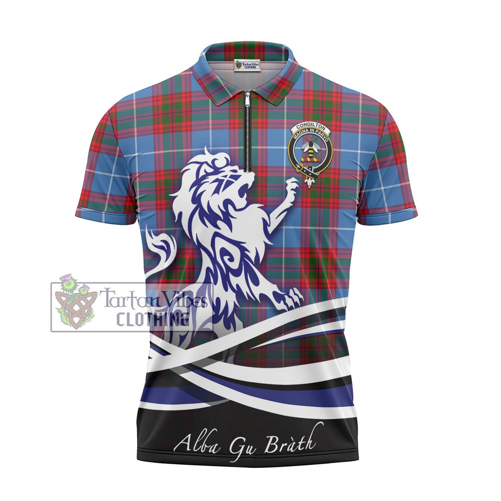 Congilton Tartan Zipper Polo Shirt with Alba Gu Brath Regal Lion Emblem - Tartan Vibes Clothing