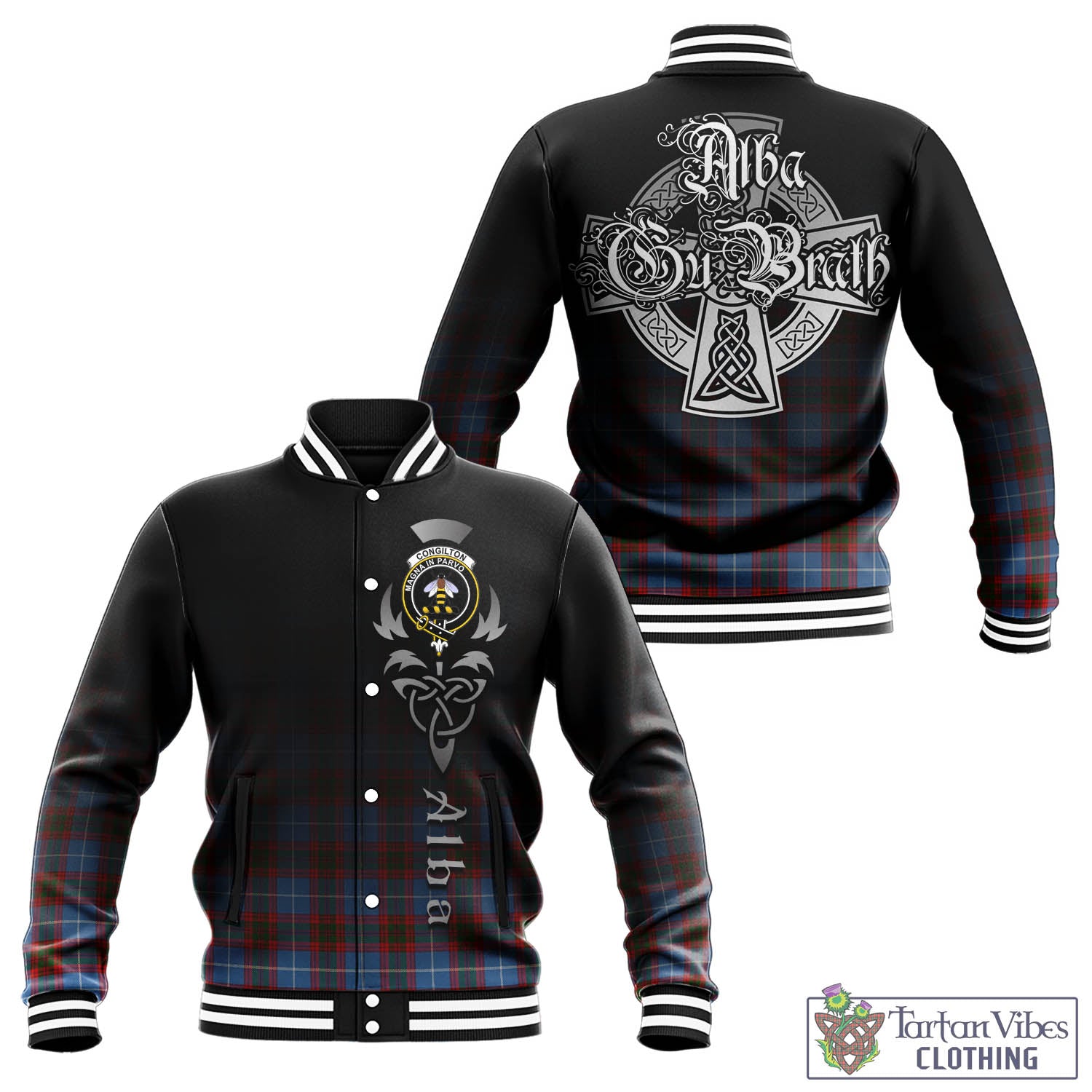 Congilton Tartan Baseball Jacket Featuring Alba Gu Brath Family Crest Celtic Inspired - Tartan Vibes Clothing