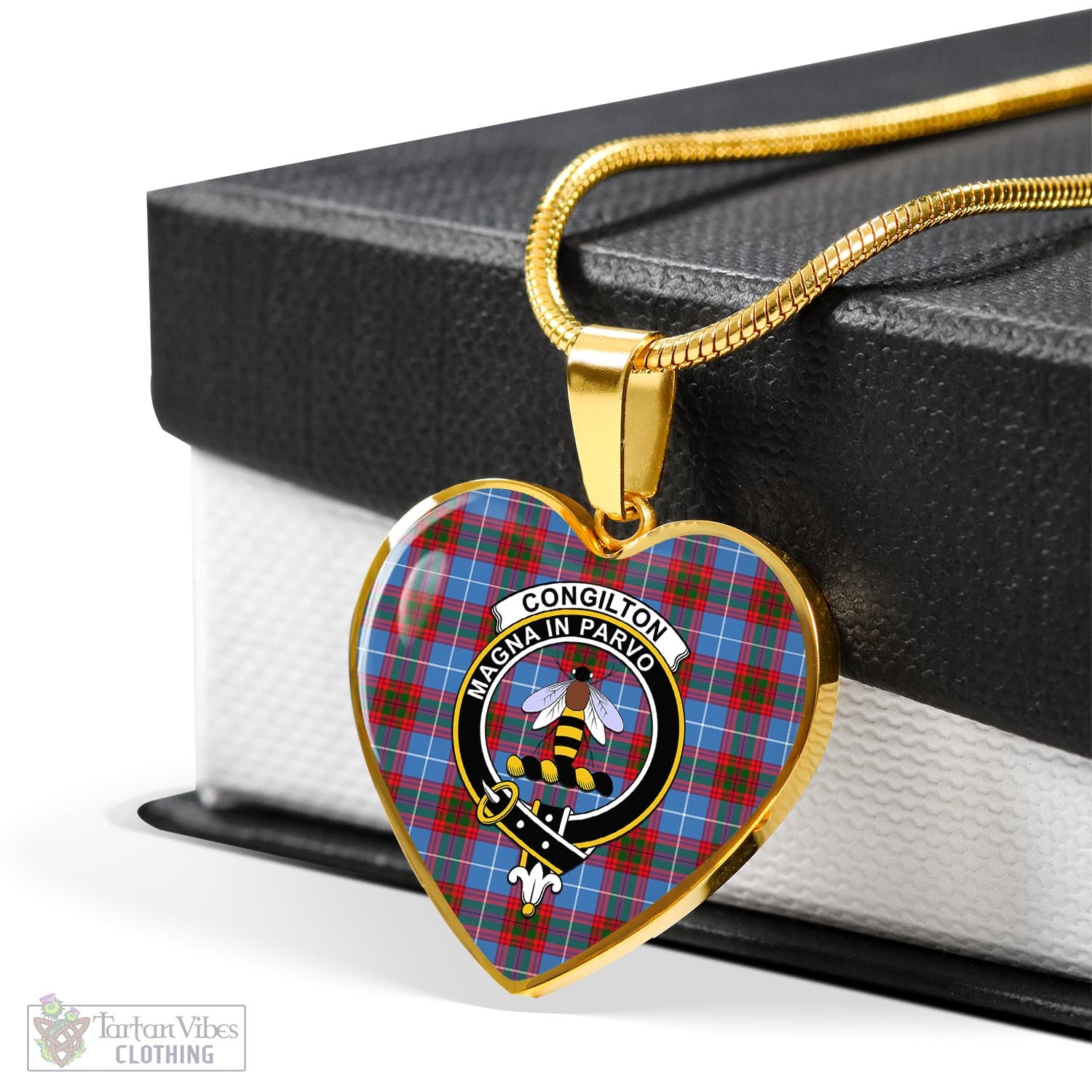 Congilton Tartan Heart Necklace with Family Crest - Tartan Vibes Clothing
