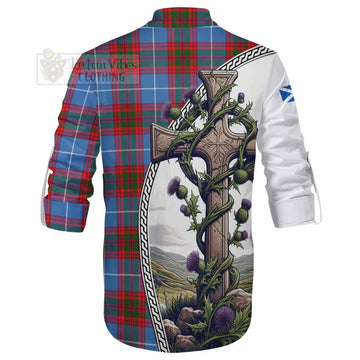 Congilton Tartan Ghillie Kilt Shirt with Family Crest and St. Andrew's Cross Accented by Thistle Vines - Tartan Vibes Clothing