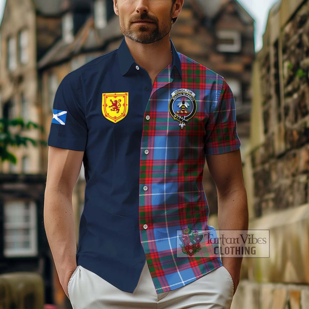 Congilton Tartan Hawaiian Shirt Alba with Scottish Lion Royal Arm Half Style - Tartan Vibes Clothing