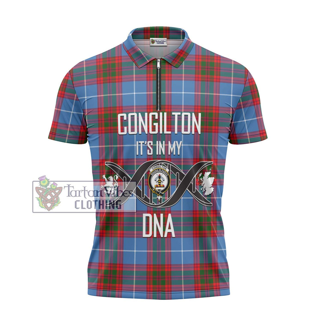 Congilton Tartan Zipper Polo Shirt with Family Crest DNA In Me Style - Tartan Vibes Clothing