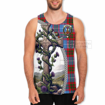 Congilton Tartan Men's Tank Top with Family Crest and St. Andrew's Cross Accented by Thistle Vines - Tartan Vibes Clothing