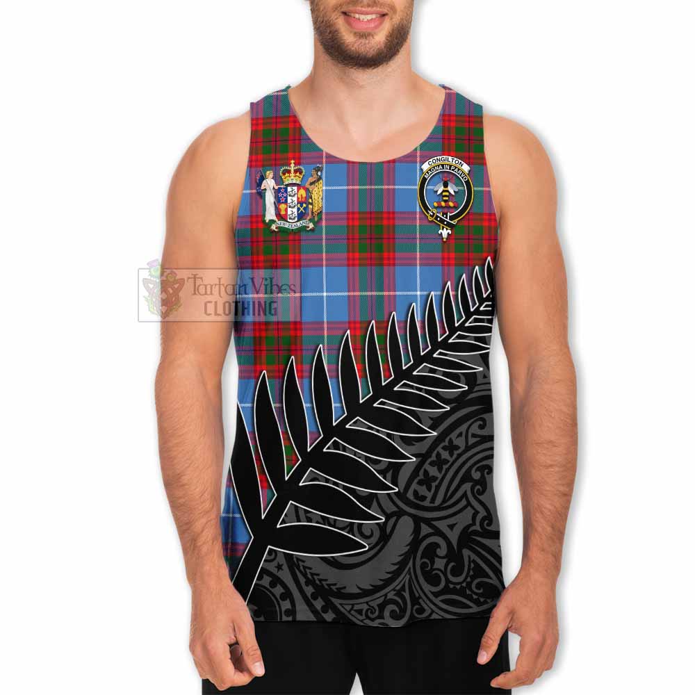 Congilton Crest Tartan Men's Tank Top with New Zealand Silver Fern Half Style - Tartan Vibes Clothing