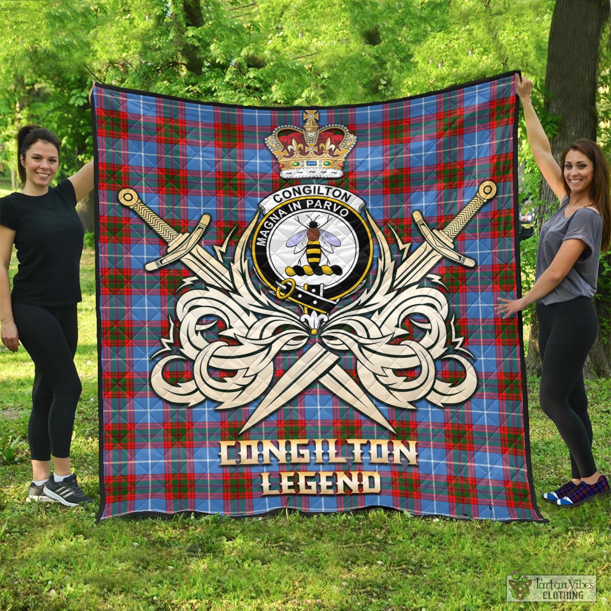 Congilton Tartan Quilt with Clan Crest and the Golden Sword of Courageous Legacy - Tartan Vibes Clothing