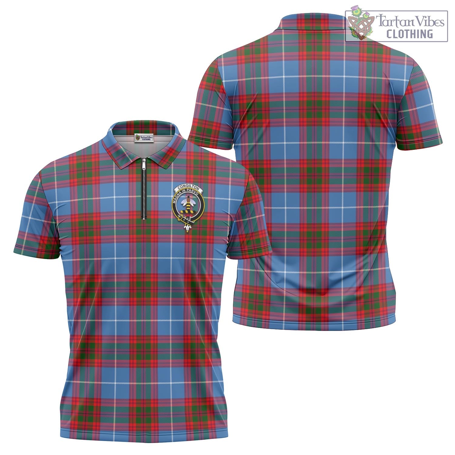 Congilton Tartan Zipper Polo Shirt with Family Crest - Tartan Vibes Clothing