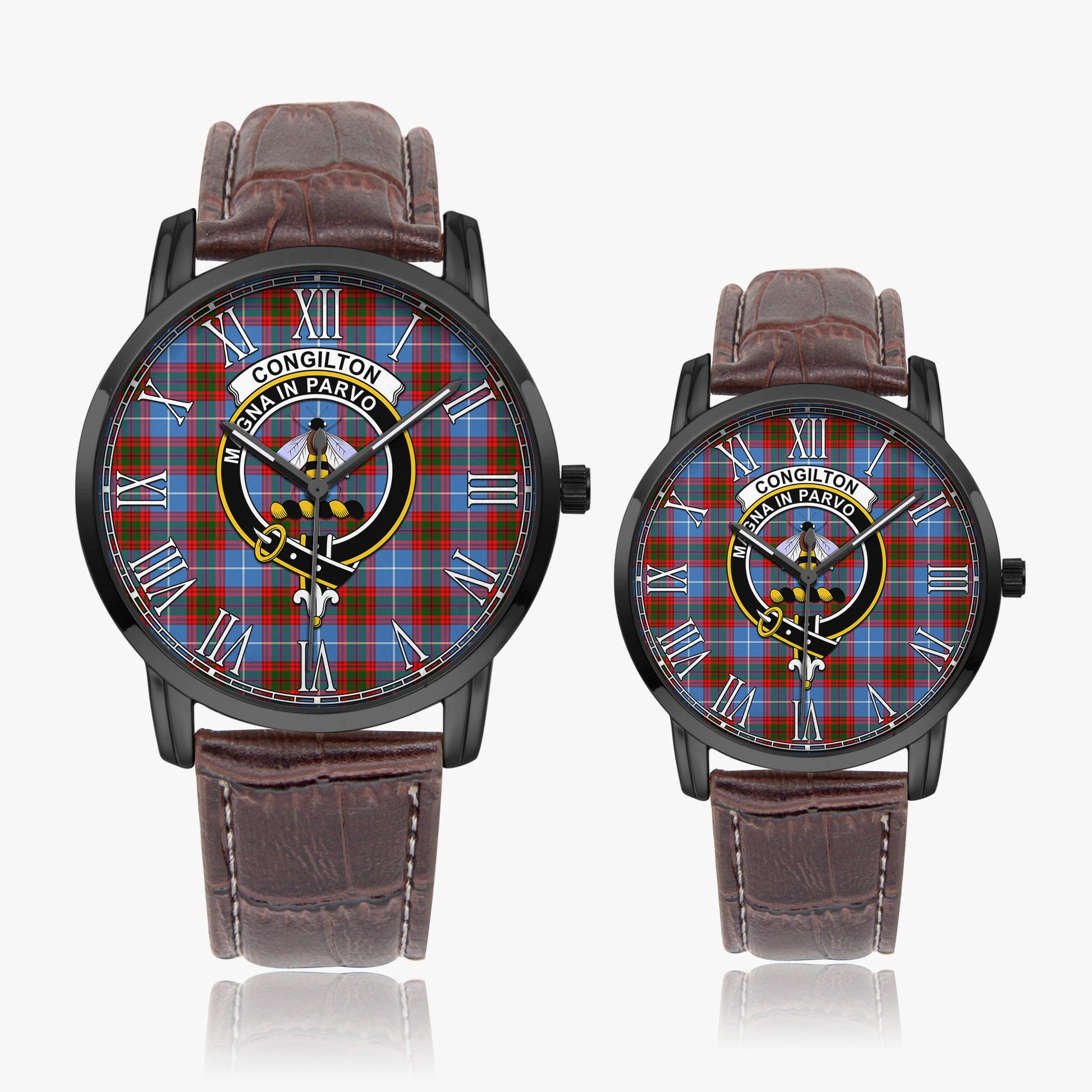 Congilton Tartan Family Crest Leather Strap Quartz Watch - Tartan Vibes Clothing