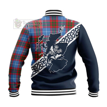 Congilton Tartan Baseball Jacket Featuring Thistle and Scotland Map - Tartan Vibes Clothing