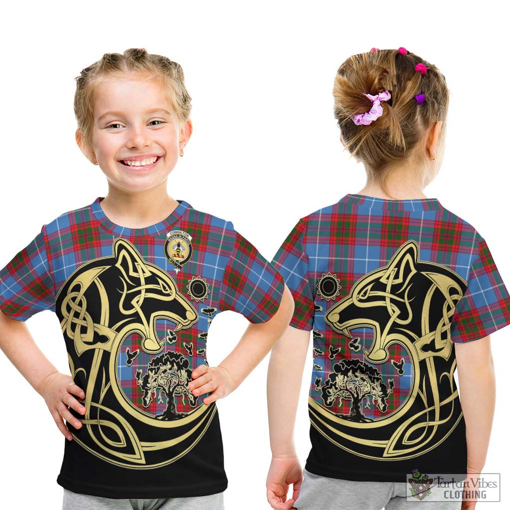 Congilton Tartan Kid T-Shirt with Family Crest Celtic Wolf Style - Tartan Vibes Clothing