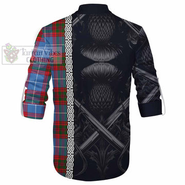 Congilton Tartan Ghillie Kilt Shirt with Family Crest Cross Sword Thistle Celtic Vibes - Tartan Vibes Clothing