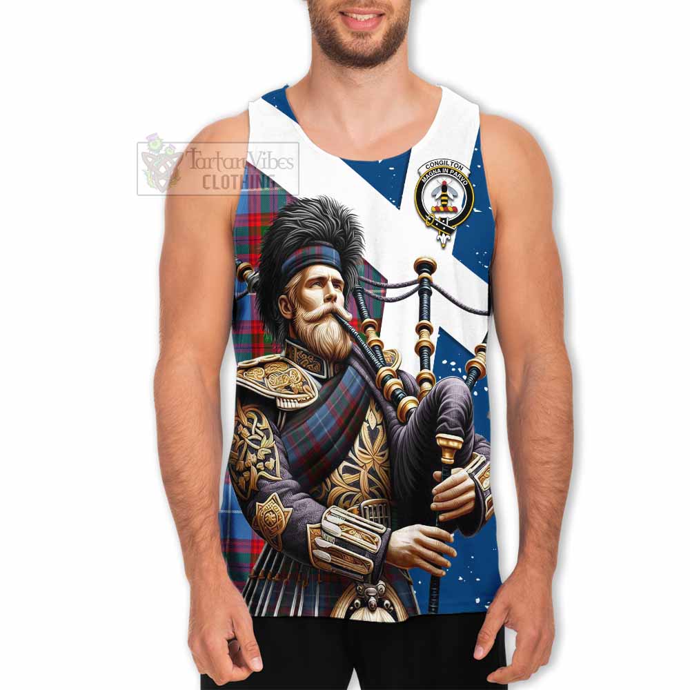 Congilton Tartan Men's Tank Top with Family Crest Scottish Bagpiper Vibes - Tartan Vibes Clothing