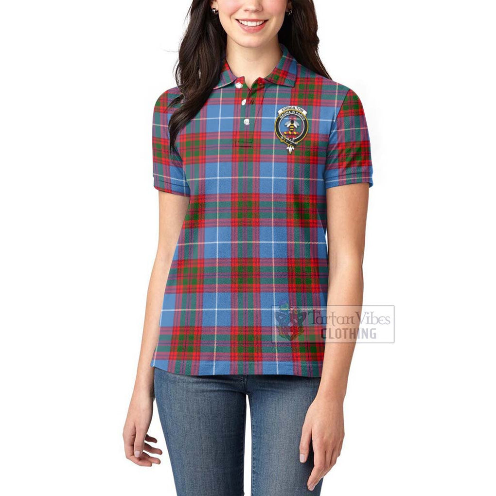 Tartan Vibes Clothing Congilton Tartan Women's Polo Shirt with Family Crest and Bearded Skull Holding Bottles of Whiskey