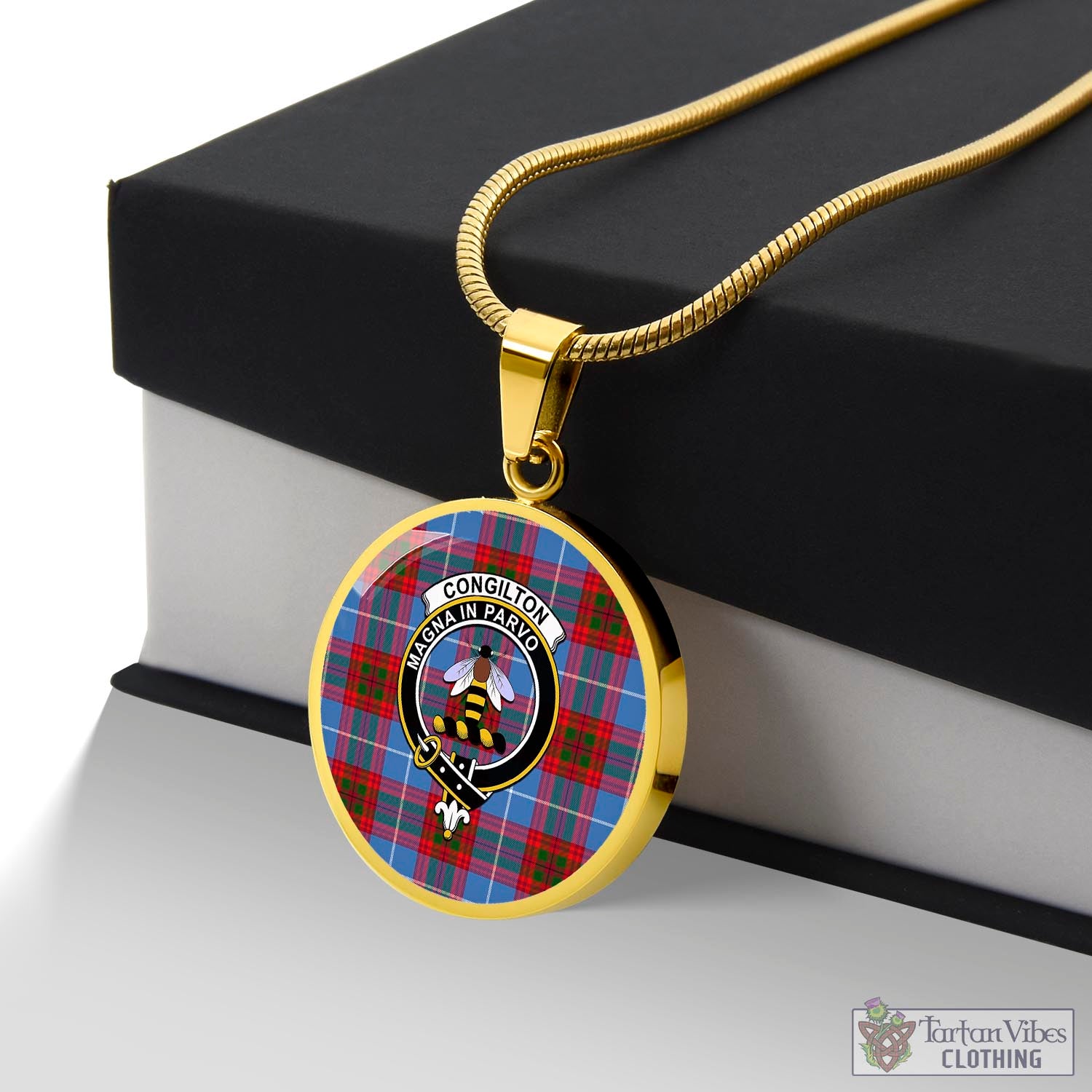 Tartan Vibes Clothing Congilton Tartan Circle Necklace with Family Crest