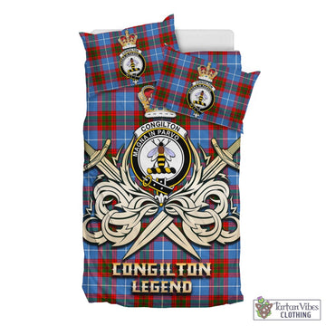 Tartan Vibes Clothing Congilton Tartan Bedding Set with Clan Crest and the Golden Sword of Courageous Legacy
