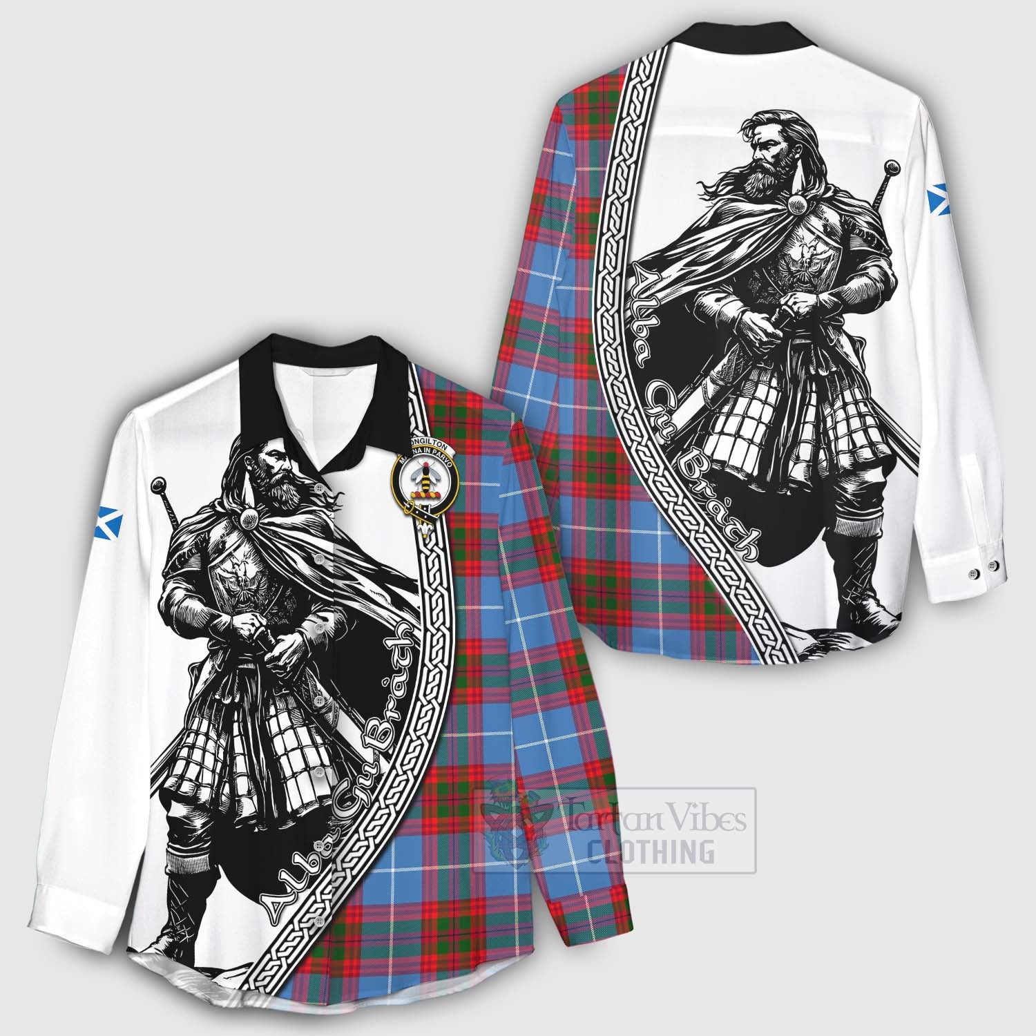 Congilton Tartan Clan Crest Women's Casual Shirt with Highlander Warrior Celtic Style - Tartan Vibes Clothing