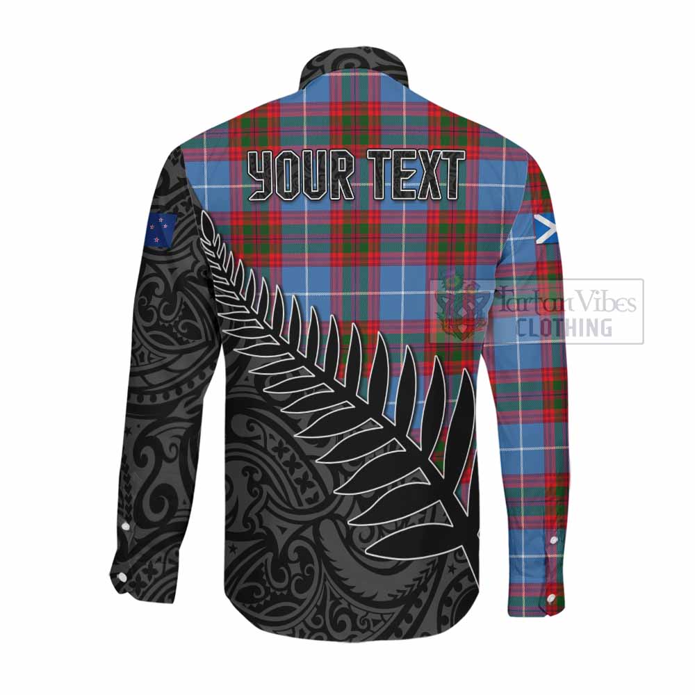 Tartan Vibes Clothing Congilton Crest Tartan Long Sleeve Button Shirt with New Zealand Silver Fern Half Style