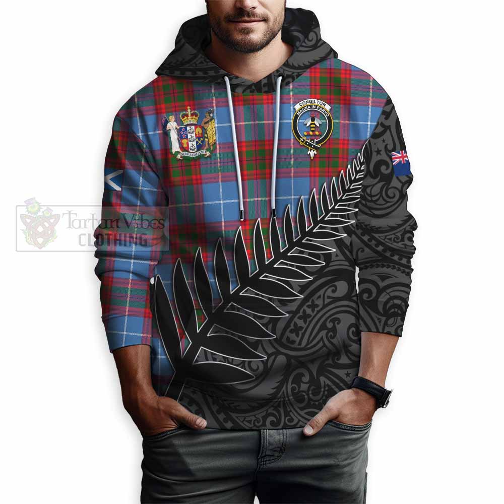 Congilton Crest Tartan Hoodie with New Zealand Silver Fern Half Style - Tartan Vibes Clothing