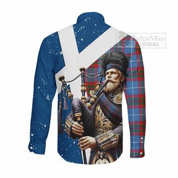 Congilton Tartan Long Sleeve Button Shirt with Family Crest Scottish Bagpiper Vibes - Tartan Vibes Clothing