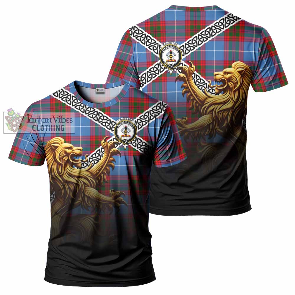 Congilton Crest Tartan T-Shirt with Golden Lion Emblem Celtic Style - Tartan Vibes Clothing