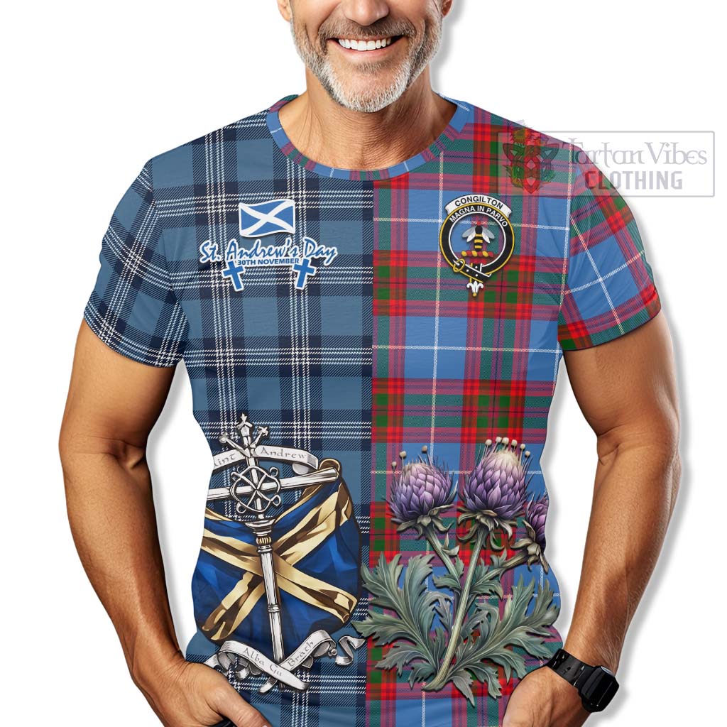 Congilton Tartan T-Shirt Happy St. Andrew's Day Half Tartan Style - Tartan Vibes Clothing