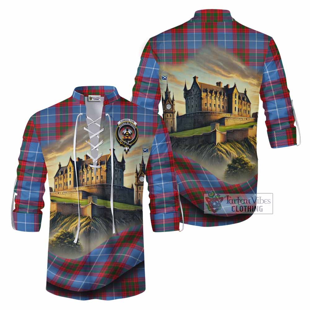 Congilton Tartan Family Crest Ghillie Kilt Shirt with Scottish Ancient Castle Style - Tartan Vibes Clothing