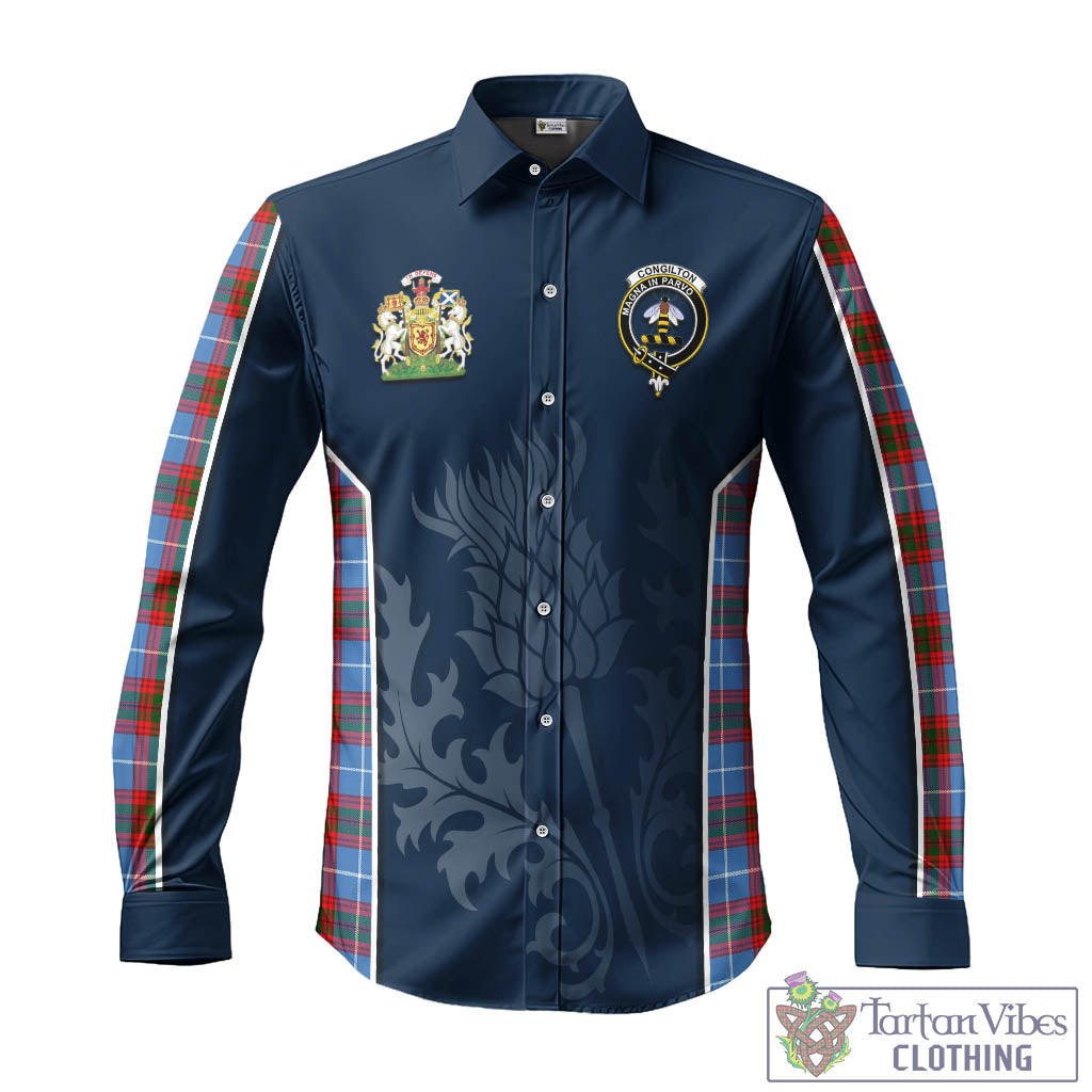 Congilton Tartan Long Sleeve Button Up Shirt with Family Crest and Scottish Thistle Vibes Sport Style - Tartan Vibes Clothing