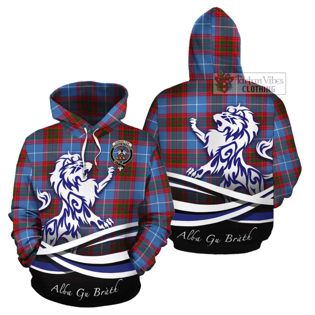 Congilton Tartan Cotton Hoodie with Alba Gu Brath Regal Lion Emblem Zip Hoodie - Tartan Vibes Clothing
