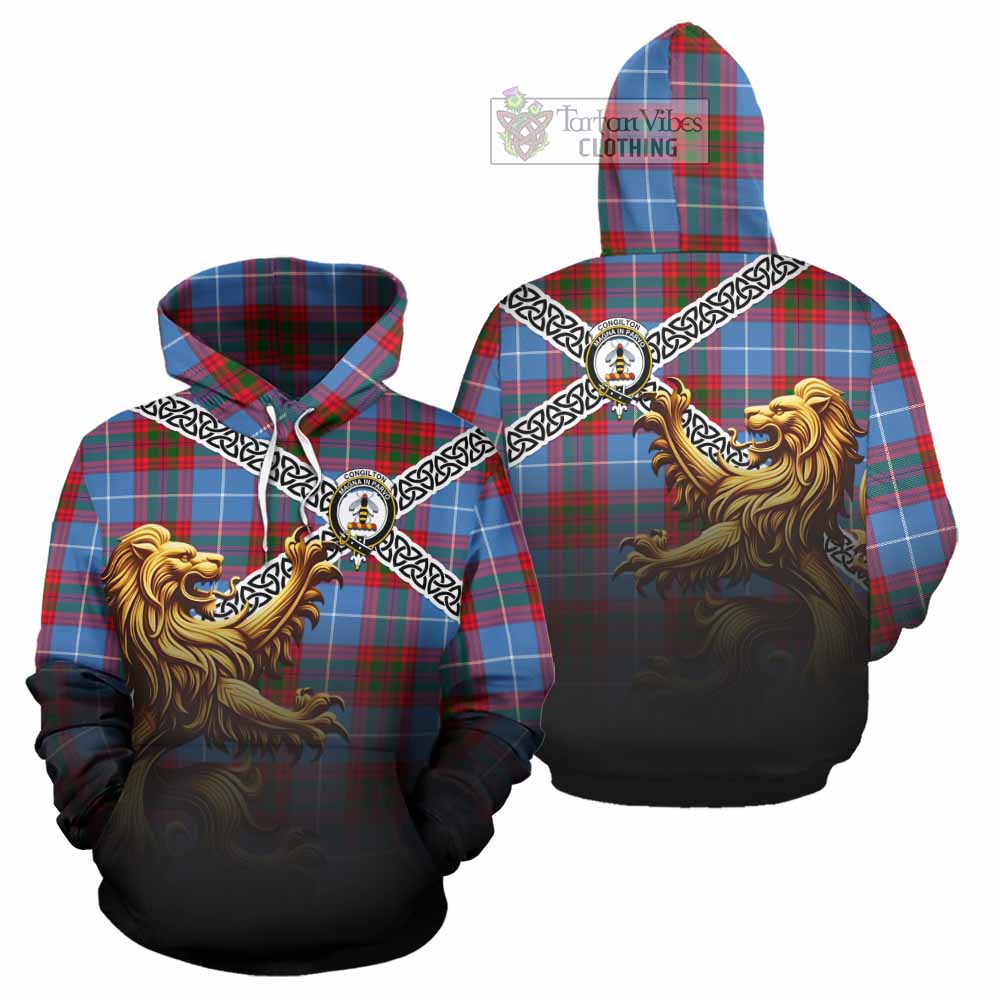 Congilton Crest Tartan Hoodie with Golden Lion Emblem Celtic Style - Tartan Vibes Clothing