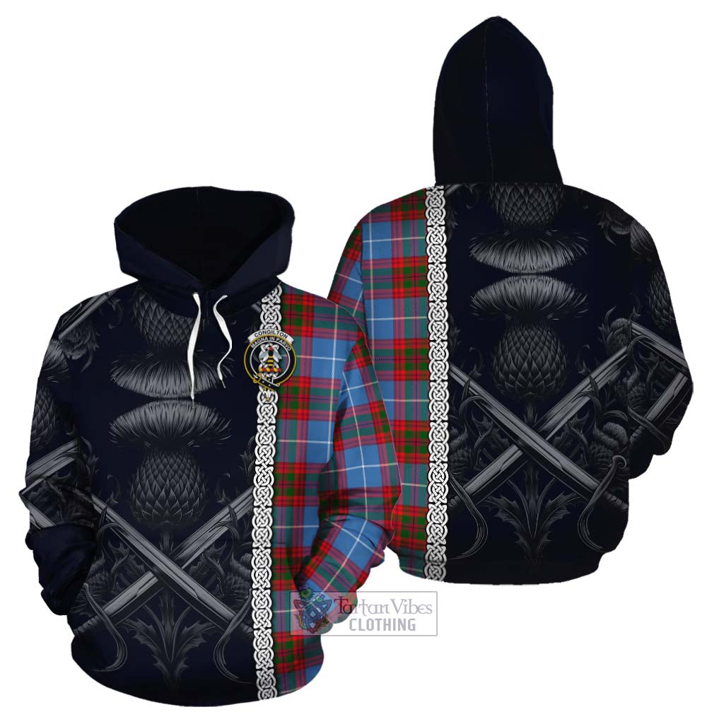Congilton Tartan Cotton Hoodie with Family Crest Cross Sword Thistle Celtic Vibes - Tartan Vibes Clothing