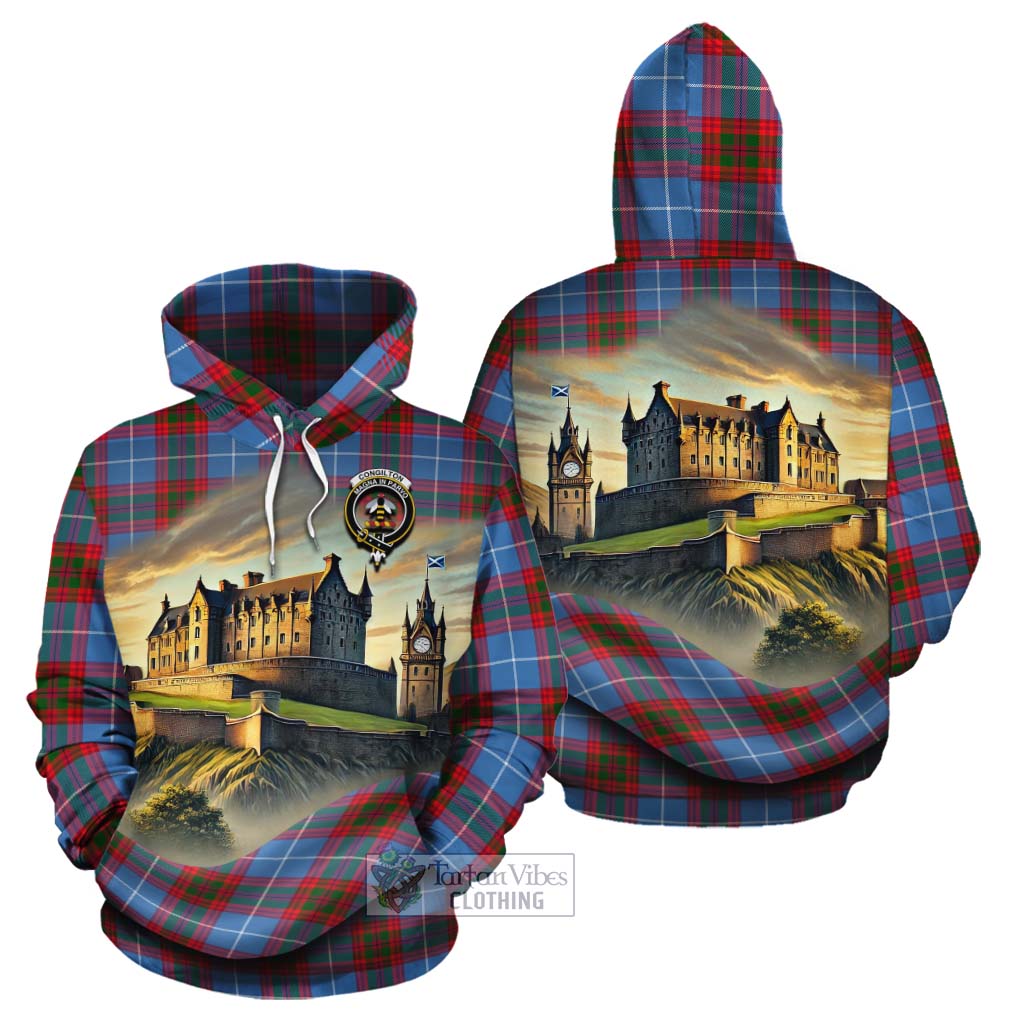 Congilton Tartan Family Crest Cotton Hoodie with Scottish Ancient Castle Style - Tartan Vibes Clothing