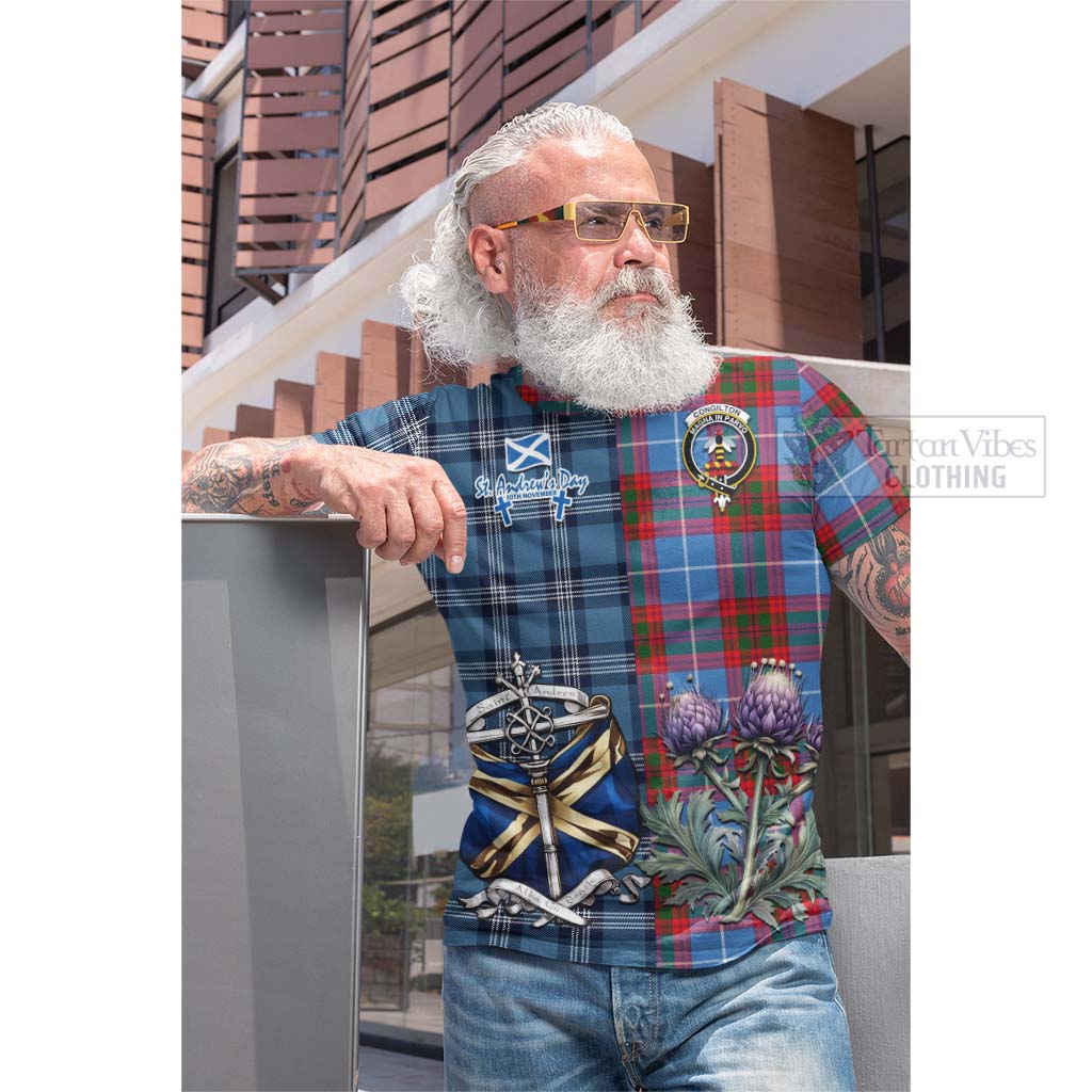 Congilton Tartan Cotton T-shirt Happy St. Andrew's Day Half Tartan Style - Tartan Vibes Clothing
